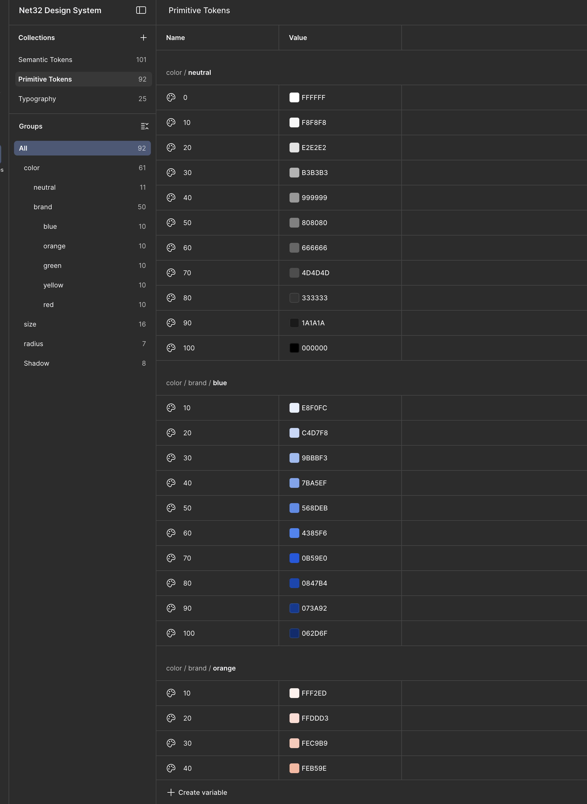 Net32 design system - primitive color tokens